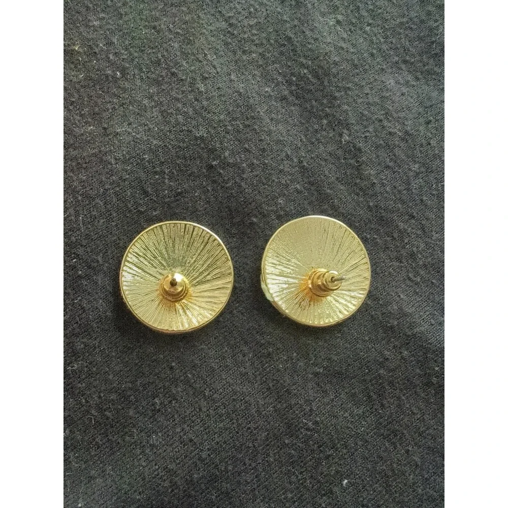 Vintage Estate Peach Orange Pink‎ Swirl Enamel Gold Tone Post Earrings